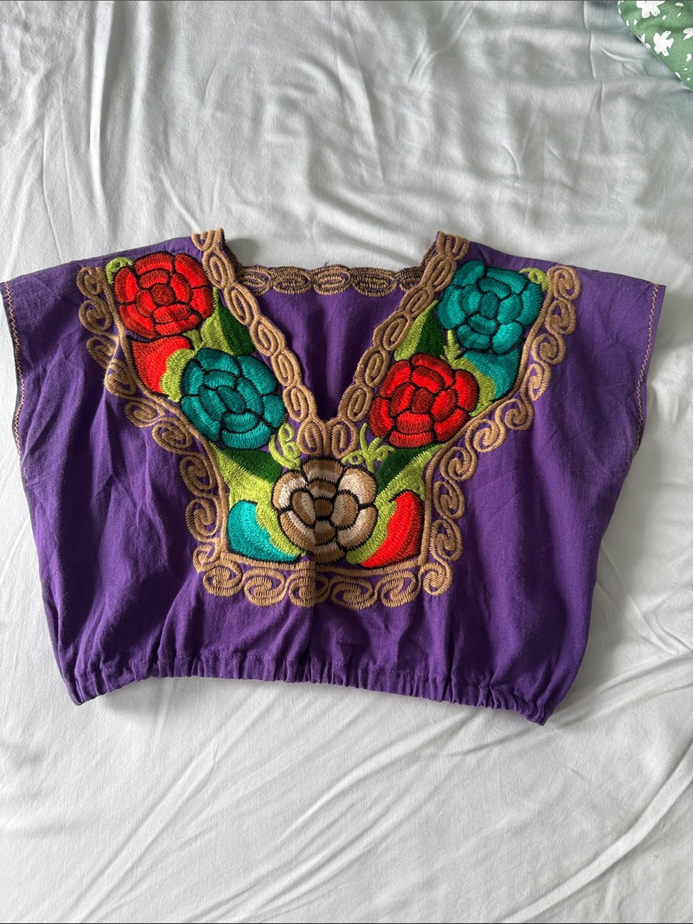 Vintage Purple Embroidered Floral Crop Top